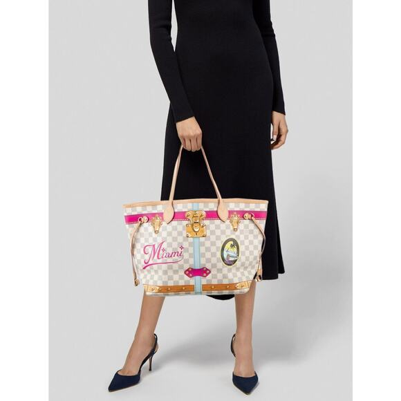 Louis Vuitton Neverfull MM Portofino Damier Azur Summer Trunk Bag Purse Rare LTD - Picture 4 of 16